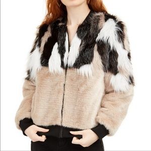Say What? Junior’s Mixed Faux Fur Bomber Jacket